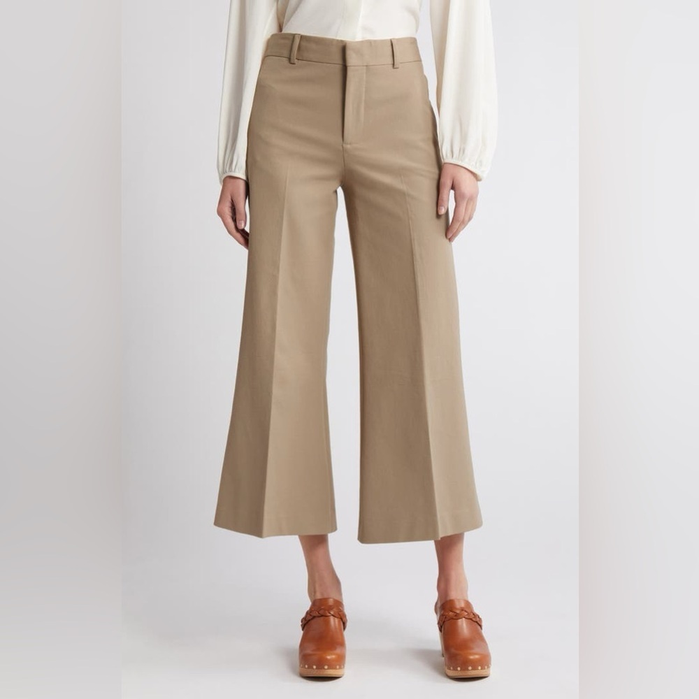 Frame Le‎ Palazzo High Waist Crop Pants Beige Tan Sz 14 Neutral Closet Staple